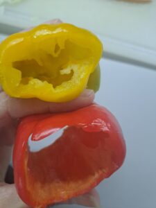 Paprika vorbereitet zum Ringeschneiden