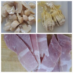 Kombination aus Schinken, eingelegte Champignon und Artischoken