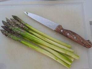 grüner Spargel geschält und Enden abgeschnitten